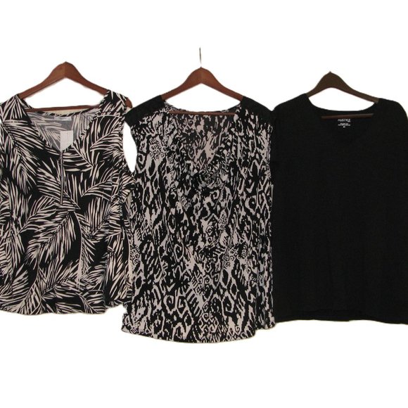 Three Women's Summer Tops 2 Tank Tops 1 T-Shirt Abstract Prints Black White - Picture 1 of 16